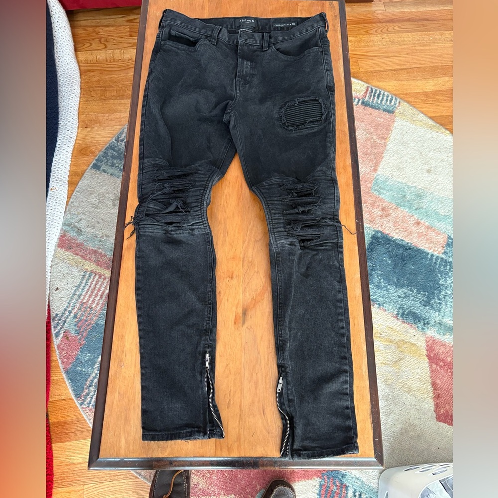 Black Distressed Men's Jeans. Biker.